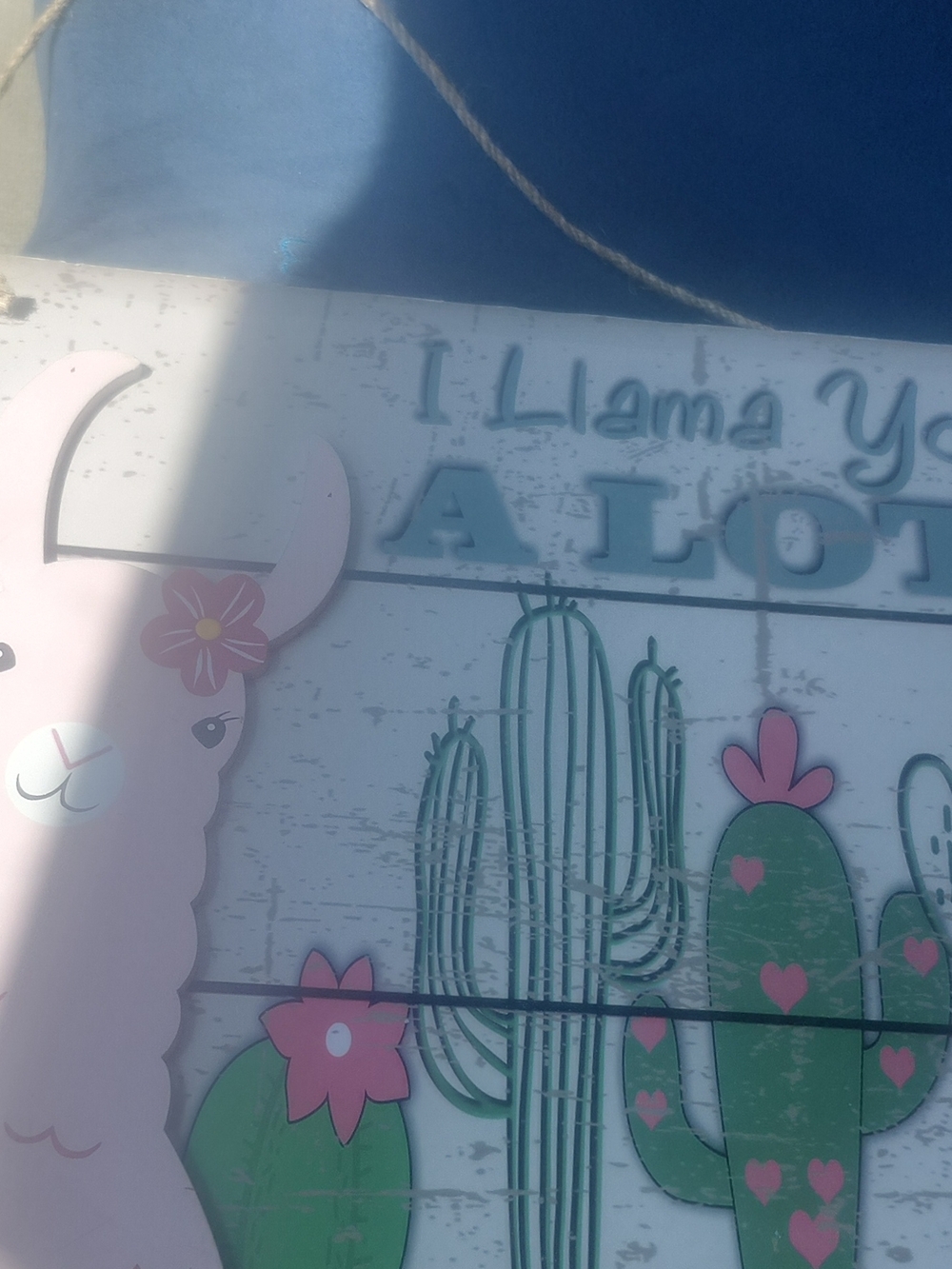 Pink Llama Wall Sign with Green Cacti